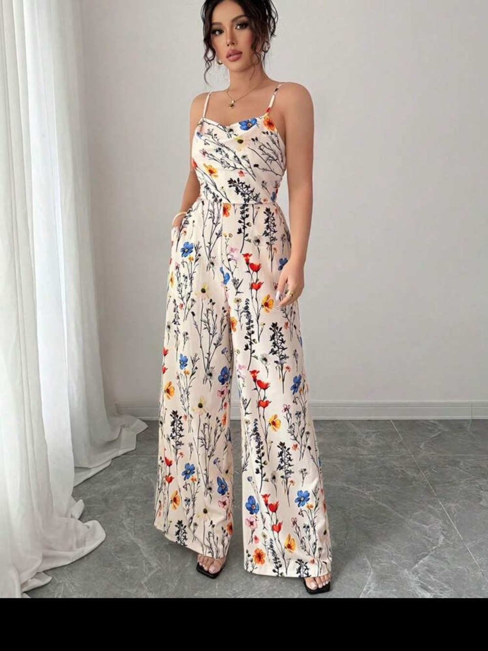 Floral Cream Wide-Leg Jumpsuit